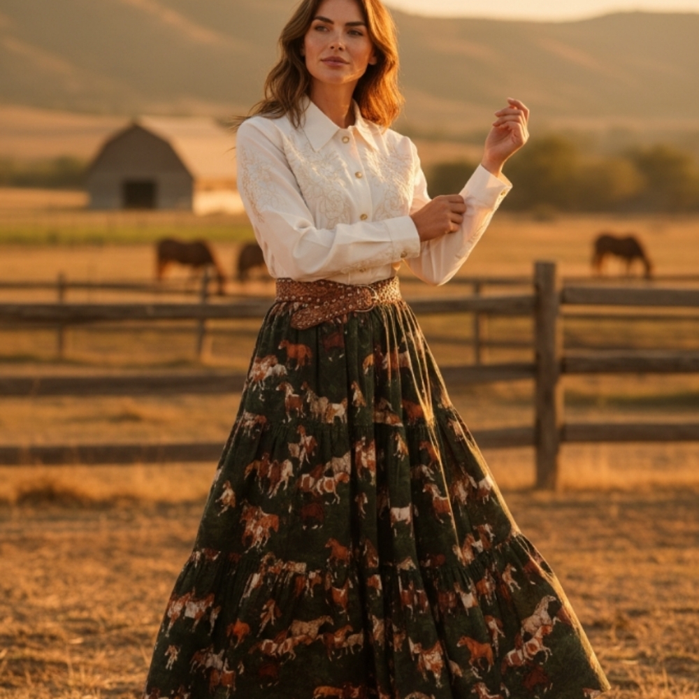Handmade Maxi Skirt  Horse Print Country Gal Style